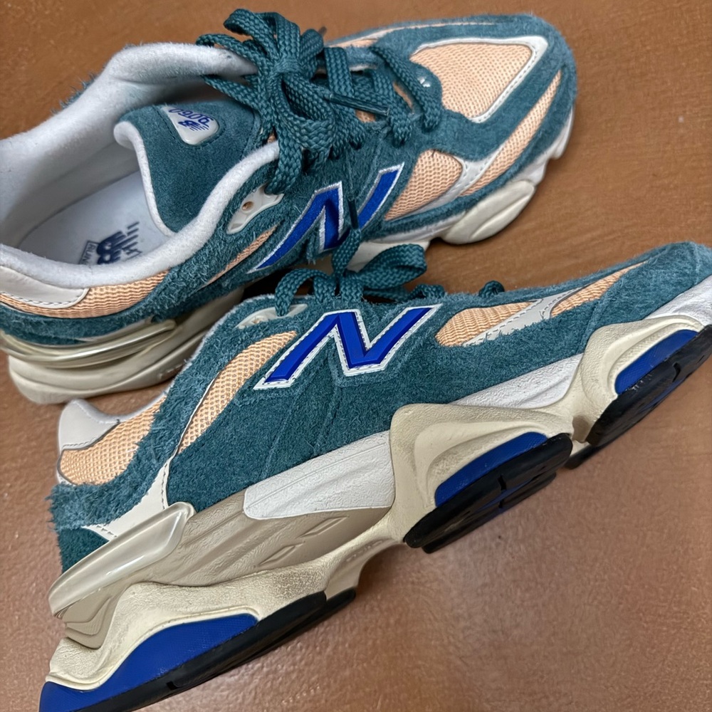 New Balance Teal, Peach & Blue Suede Mesh Sneakers